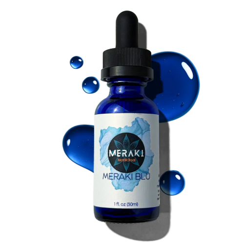Meraki Blu USP Grade Methylene Blue Solution, 1% Formula, 30 mL Third-party tested methylene blue solution, high-purity 1% liquid formula in a 30 mL glass dropper bottle.